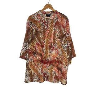 Maggie Barnes Blouse Womens 2X Multicolor Animal Print Sheer Metallic Button Up